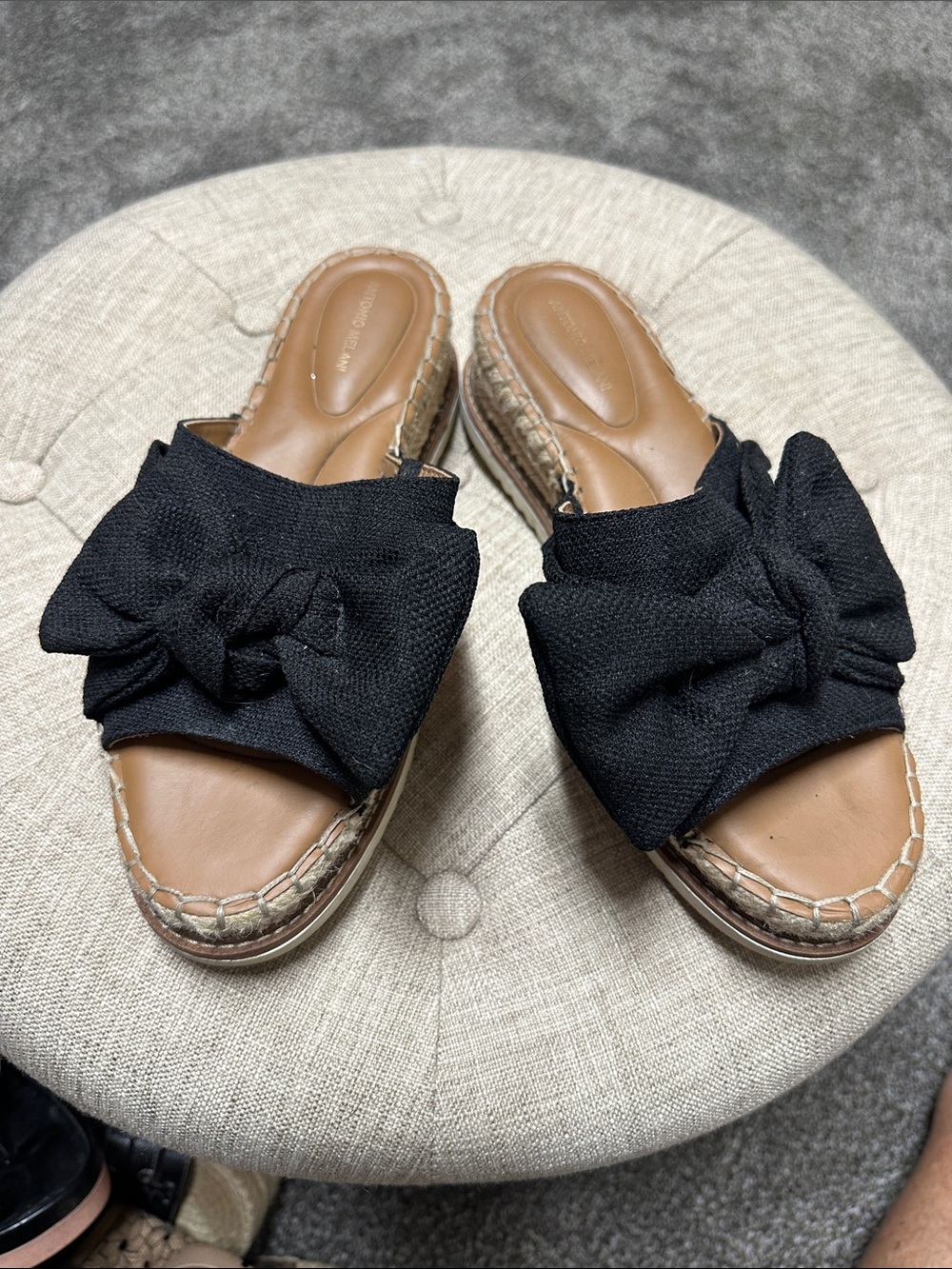 ANTONIO MELANI Black Bow Espadrille Slide Mules